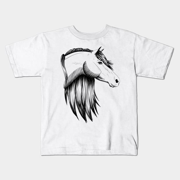 Graceful Horse Sketch Kids T-Shirt by Lady Lilac